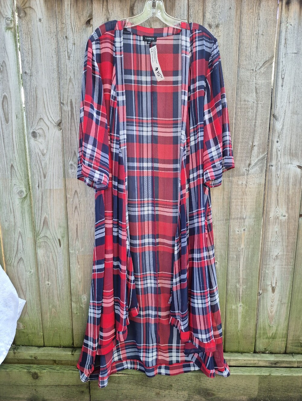 Torrid Size 1-2 Red, Navy & White Plaid Open Sheer Swimcover Or Wear Over A Dres